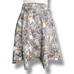 Retrolicious Halloween Mummy Ghost Cat Glow in the Dark Skater Mini Skirt Black